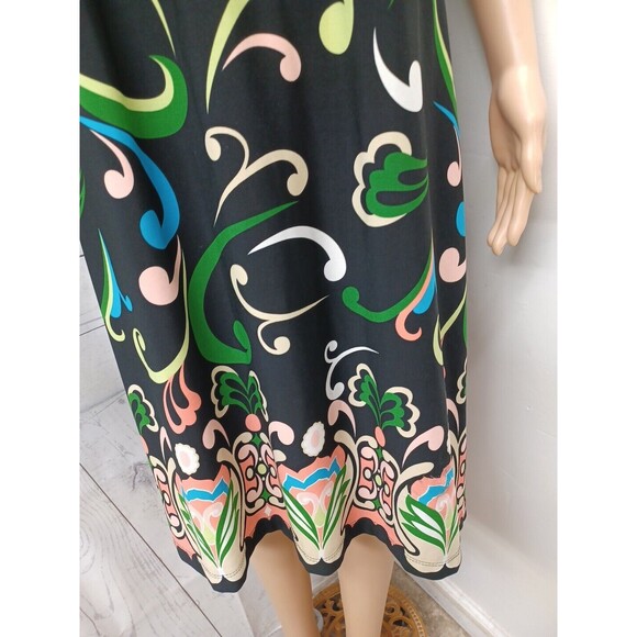CSC Womens Black Green Dress M USA Made Vacation Travel Comfort Stretch Artsy - Picture 2 of 9